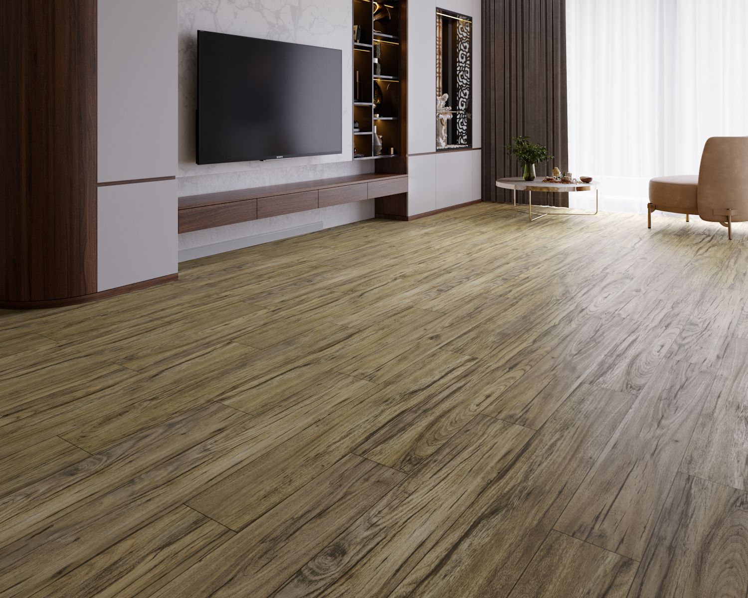 Кварцвиниловый SPC ламинат Art East Artek Орех Балтийский 39-ART 1200×182×4,5 фото в интерьере